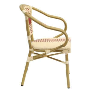 mobiliario-contract-sillon garnier apilable aluminio ratan beige y rojo 1